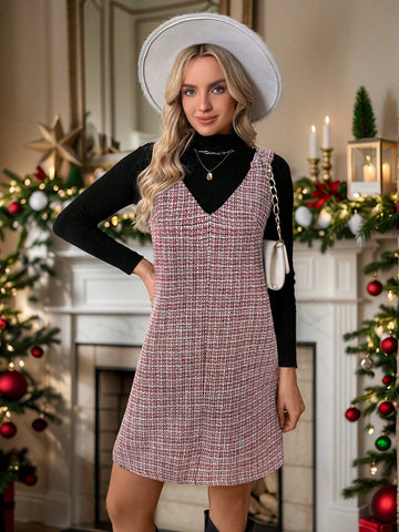 Women's Short Tweed Pinafore Dress, Black And White, Autumn/Winter