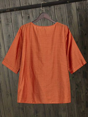 LUNE Women's Simple Embroidered Short Sleeve Shirt For Daily Wear