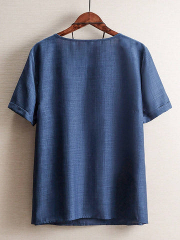 LUNE Women's Simple Floral Printed Round Neck Daily Shirt