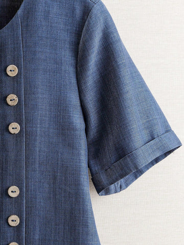 LUNE Women's Simple Floral Printed Round Neck Daily Shirt