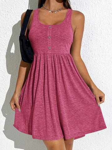 Women's Sleeveless Button Decorated Dress