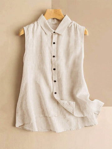 LUNE Women's Sleeveless Casual Summer Shirt With Single-Breasted Button