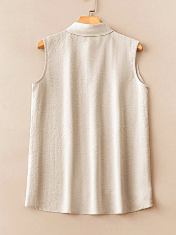 LUNE Women's Sleeveless Casual Summer Shirt With Single-Breasted Button