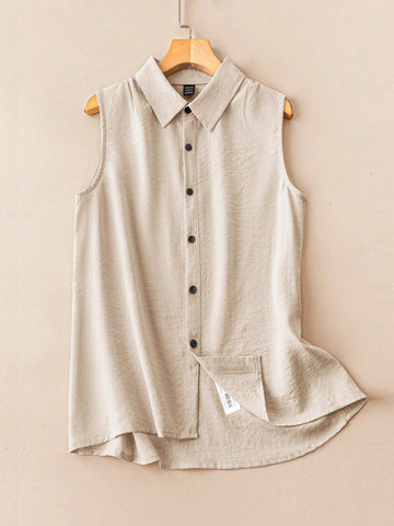 LUNE Women's Sleeveless Casual Summer Shirt With Single-Breasted Button