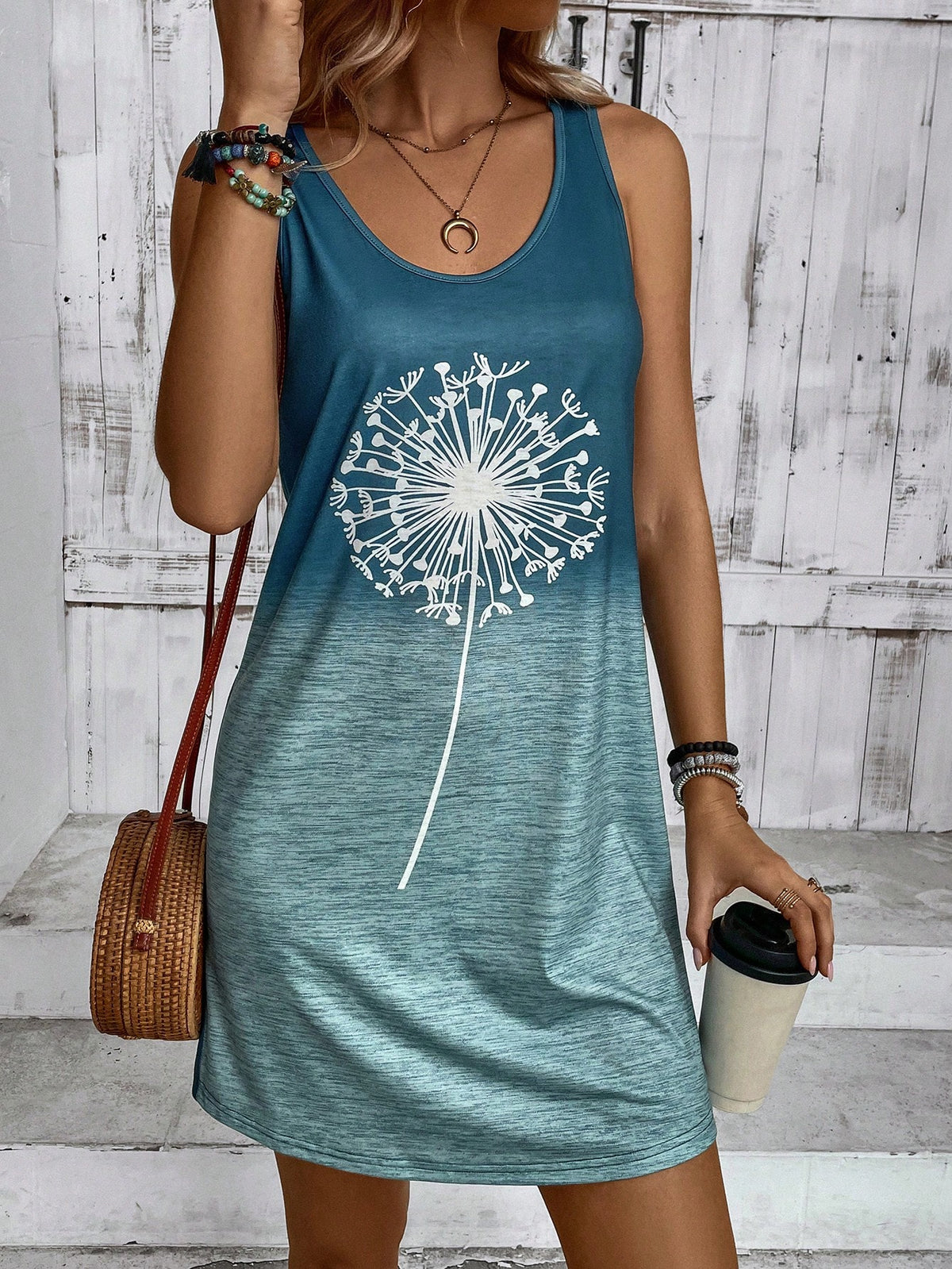 Women's Sleeveless Dandelion Patterned Dress