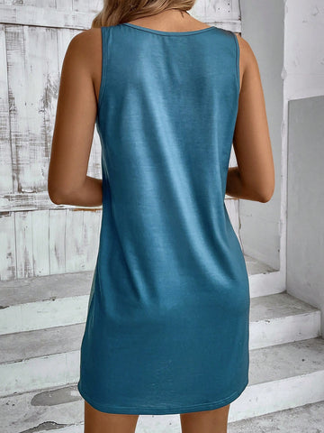 Women's Sleeveless Dandelion Patterned Dress