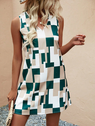 Women's Sleeveless Geometric Printed Dress