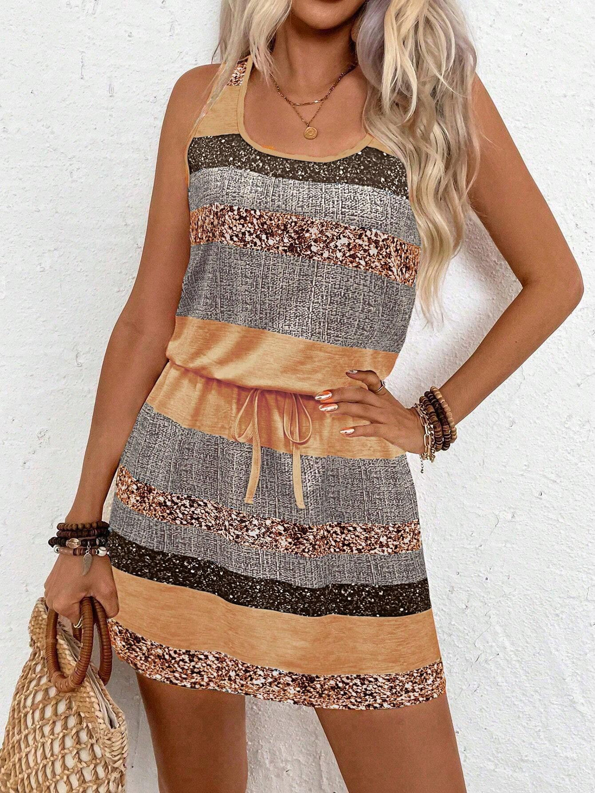 Women's Sleeveless Wireless Solid Color Patchwork Simple Casual Mini Dress
