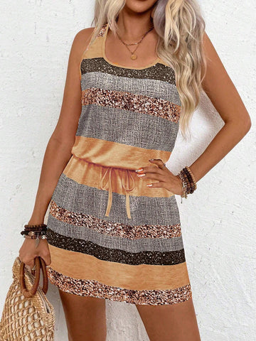 Women's Sleeveless Wireless Solid Color Patchwork Simple Casual Mini Dress