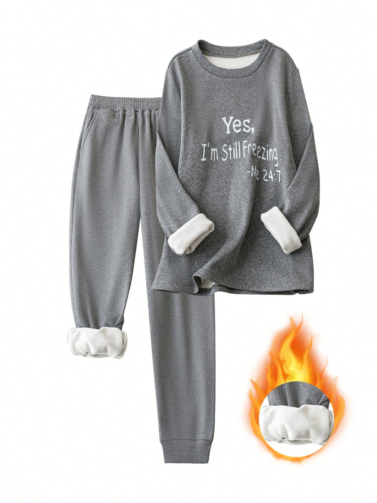 Women's Slogan Printed Fleece Sweatshirt And Long Pants Set