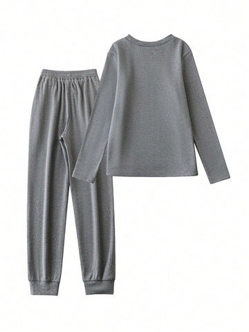 Women's Slogan Printed Fleece Sweatshirt And Long Pants Set