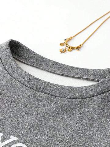 Women's Slogan Printed Fleece Sweatshirt And Long Pants Set