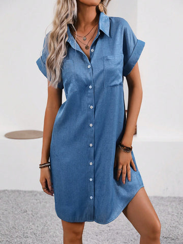 Women's Solid Color Batwing Sleeve Front Buttoned Dress