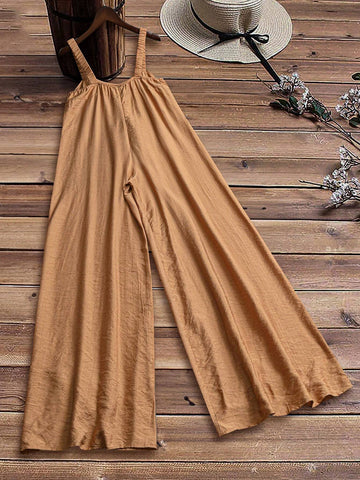 Women's Solid Color Button-Up Sleeveless Jumpsuit For Summer