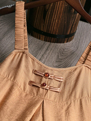 Women's Solid Color Button-Up Sleeveless Jumpsuit For Summer