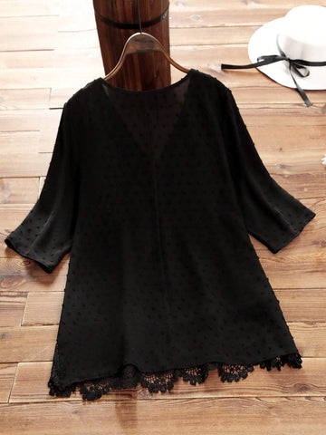 LUNE Women's Solid Color Button Front Mid-Long Sleeve Simple Casual Shirt