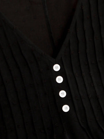 LUNE Women's Solid Color Button Front Mid-Long Sleeve Simple Casual Shirt