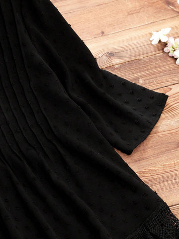 LUNE Women's Solid Color Button Front Mid-Long Sleeve Simple Casual Shirt