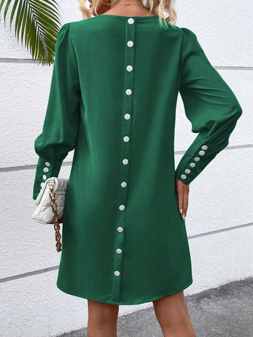 Women's Solid Color Button Long Sleeve Casual Short Dress