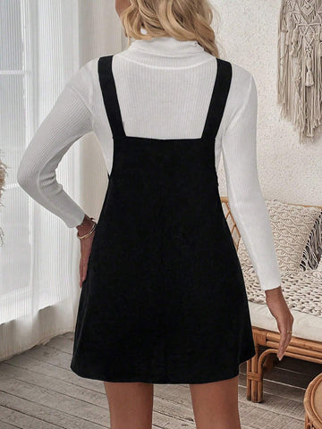 Women's Solid Color Casual Cargo Pockets Strap Summer Dress