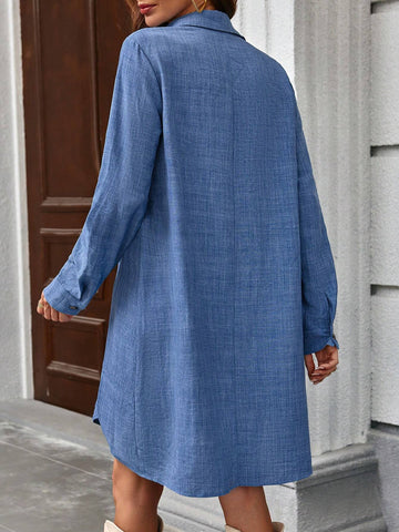 Women's Solid Color Casual Long Sleeve Dress For Everyday Wear, Autumn