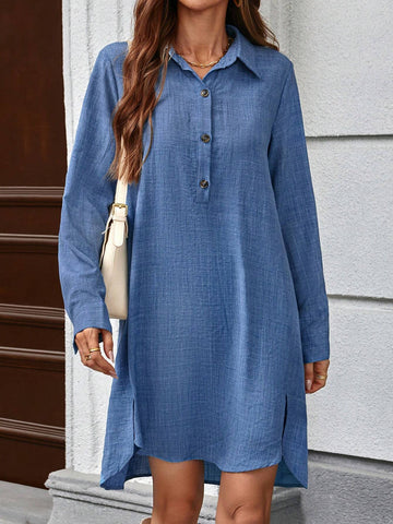 Women's Solid Color Casual Long Sleeve Dress For Everyday Wear, Autumn