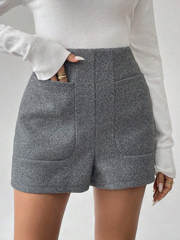 LUNE Women's Solid Color Casual Pocket Wool Shorts