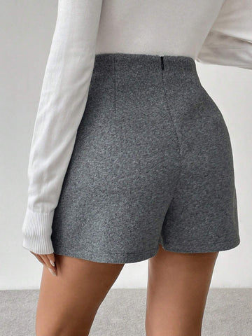 LUNE Women's Solid Color Casual Pocket Wool Shorts