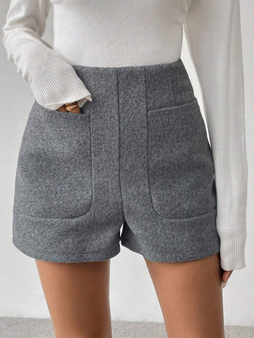 LUNE Women's Solid Color Casual Pocket Wool Shorts
