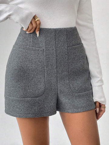 LUNE Women's Solid Color Casual Pocket Wool Shorts