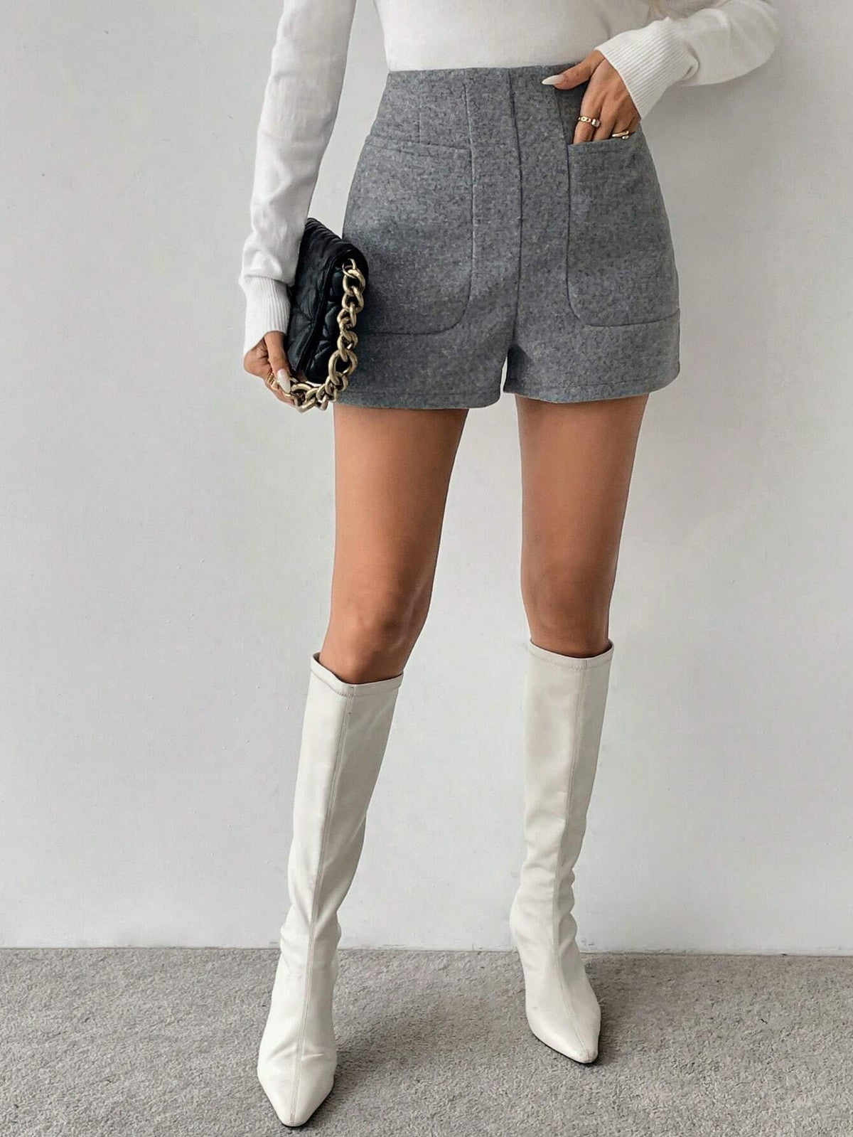 LUNE Women's Solid Color Casual Pocket Wool Shorts