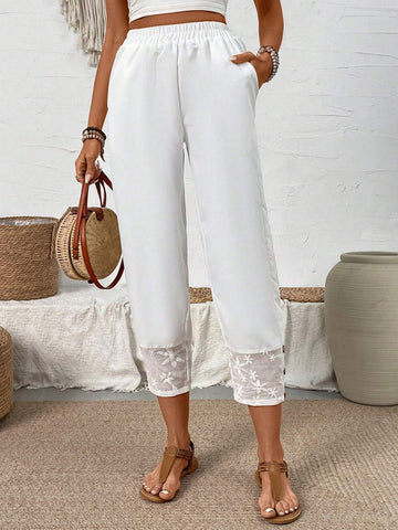 LUNE Women's Solid Color Elastic Waist Patchwork Pants