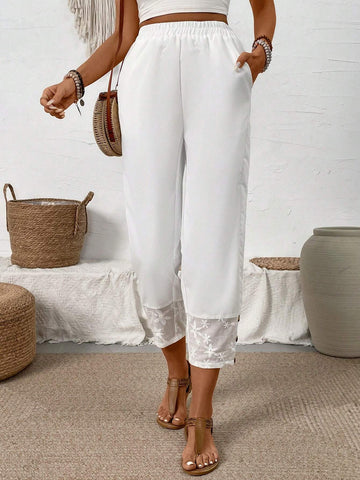 LUNE Women's Solid Color Elastic Waist Patchwork Pants