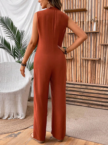 Women's Solid Color Halter Neck Sleeveless Jumpsuit