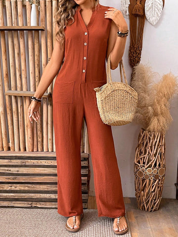 Women's Solid Color Halter Neck Sleeveless Jumpsuit