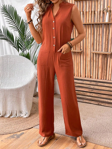 Women's Solid Color Halter Neck Sleeveless Jumpsuit