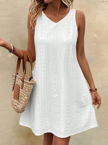 Women's Solid Color Hollow Out Lace Spliced Sleeveless Dress