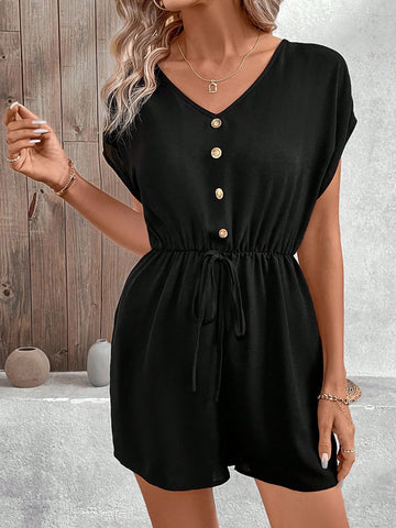 Women's Solid Color Jumpsuit With Gathered Waist