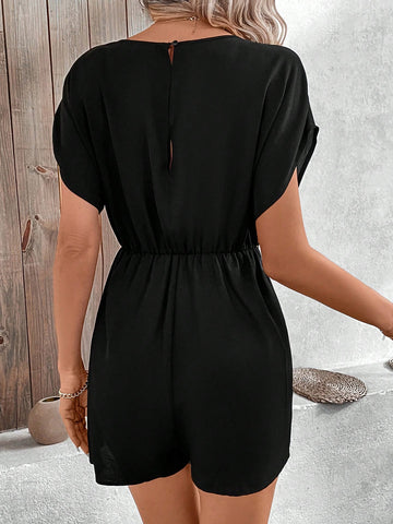 Women's Solid Color Jumpsuit With Gathered Waist