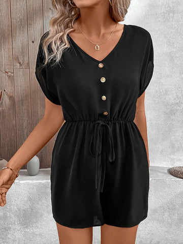Women's Solid Color Jumpsuit With Gathered Waist