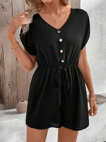 Women's Solid Color Jumpsuit With Gathered Waist