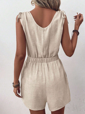 Women's Solid Color Lace Patchwork Sleeveless Jumpsuit For Vacation