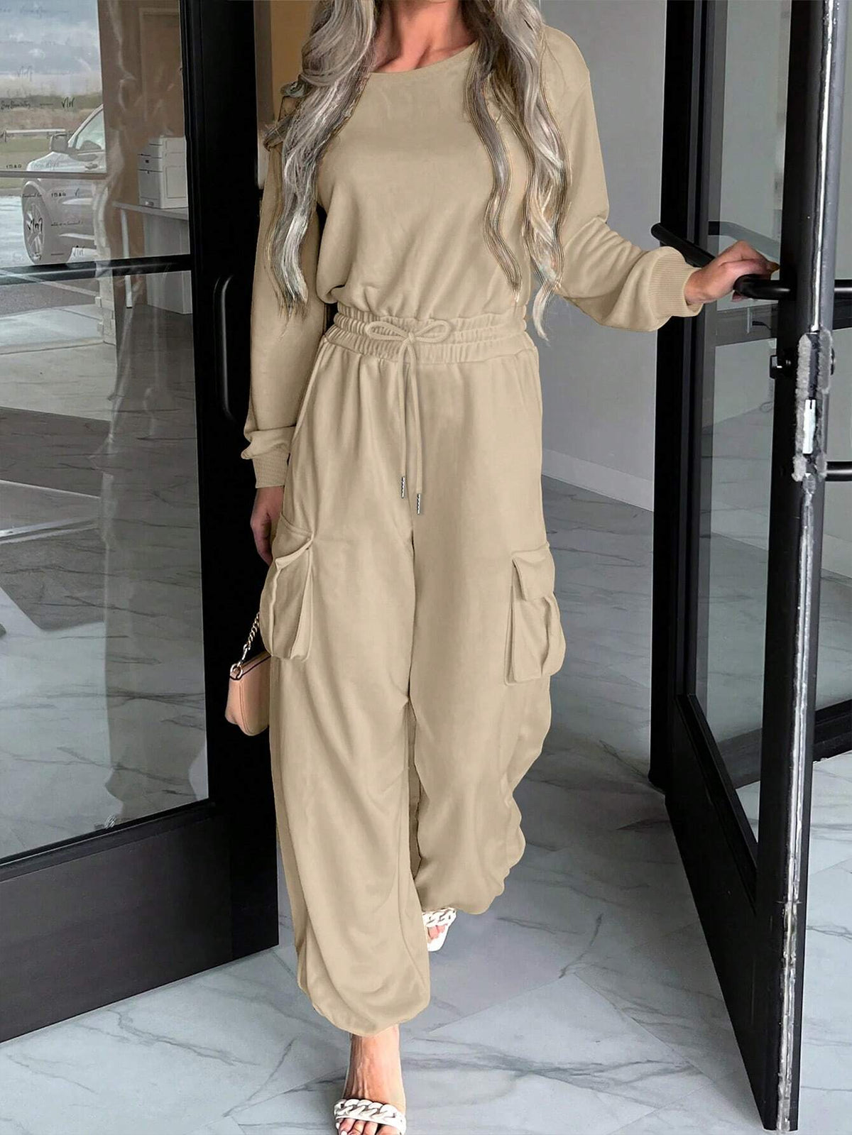 Women's Solid Color Minimalist Casual Long Sleeve Jumpsuit
