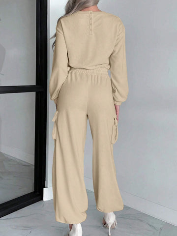 Women's Solid Color Minimalist Casual Long Sleeve Jumpsuit