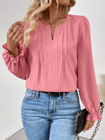 LUNE Women's Solid Color Minimalist Long Sleeve Shirt, Daily Wear Blouse