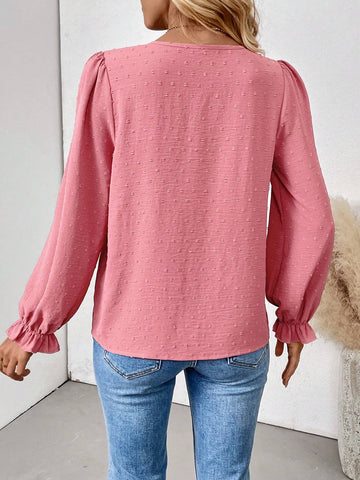 LUNE Women's Solid Color Minimalist Long Sleeve Shirt, Daily Wear Blouse