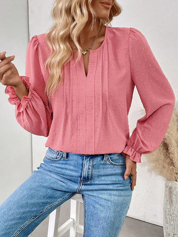 LUNE Women's Solid Color Minimalist Long Sleeve Shirt, Daily Wear Blouse