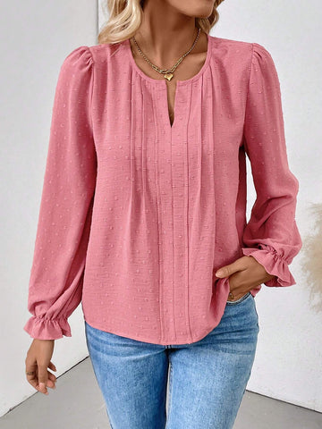 LUNE Women's Solid Color Minimalist Long Sleeve Shirt, Daily Wear Blouse