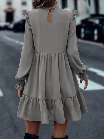 Women's Solid Color Ruffle Hem Pleated Hem Casual Short Dress