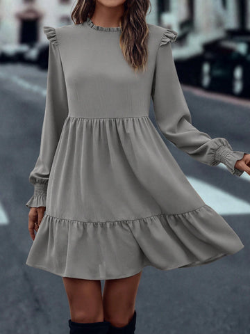 Women's Solid Color Ruffle Hem Pleated Hem Casual Short Dress